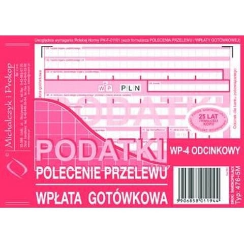 ⁨PODATKI - PRZELEW/WPŁATA 4-ODCINKI A6 (O+3K) MICHALCZYK I PROKOP⁩ w sklepie Wasserman.eu