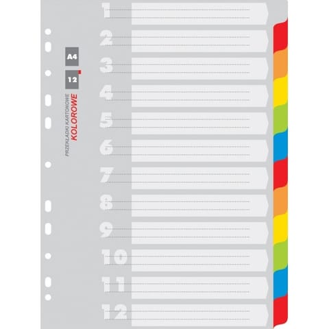 ⁨PRZEKŁADKI KARTONOWE A4 INDEX 12 KOLORÓW⁩ w sklepie Wasserman.eu