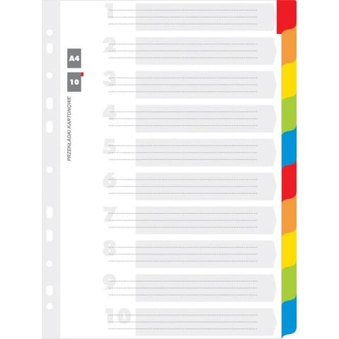 ⁨PRZEKŁADKI KARTONOWE A4 INDEX LAMINOWANY 10 KOLORÓW⁩ w sklepie Wasserman.eu