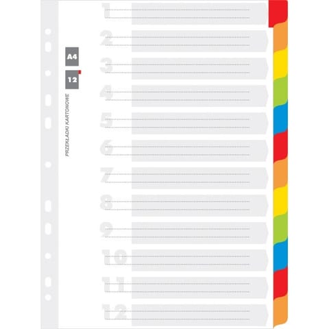 ⁨PRZEKŁADKI KARTONOWE A4 INDEX LAMINOWANY 12 KOLORÓW⁩ w sklepie Wasserman.eu