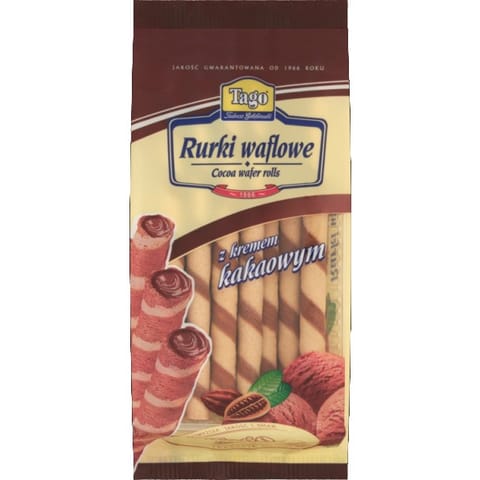 ⁨RURKI WAFLOWE TAGO z KREMEM KAKAOWYM 160 G⁩ w sklepie Wasserman.eu