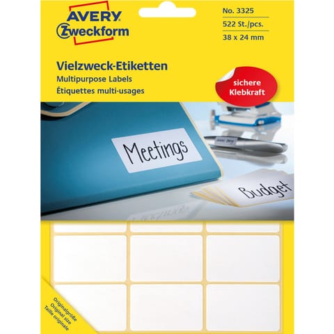 ⁨ETYKIETY AVERY 38x24mm DO OPISU RĘCZNEGO BIAŁE (522)⁩ w sklepie Wasserman.eu