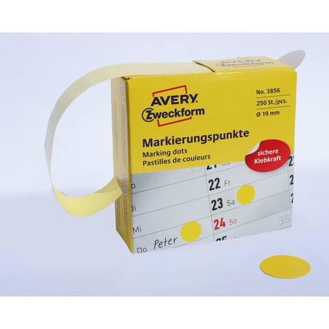⁨KÓŁKA AVERY śr.19mm TRWAŁE ŻÓŁTE (250)⁩ w sklepie Wasserman.eu