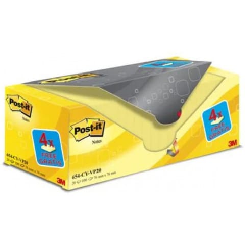 ⁨Karteczki Post-it 76x76mm (654CY-VP20) żółte (20x100)⁩ w sklepie Wasserman.eu