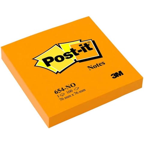⁨Karteczki Post-it 76x76mm (654-NO) jaskrawopomarańczowe (100)⁩ w sklepie Wasserman.eu