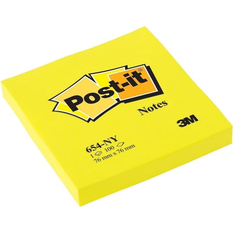 ⁨Karteczki Post-it 76x76mm (654-NY) jaskrawożółte (100)⁩ w sklepie Wasserman.eu