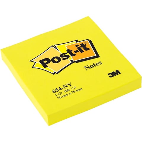 ⁨Karteczki Post-it 76x76mm (654-NY) jaskrawożółte (100)⁩ w sklepie Wasserman.eu