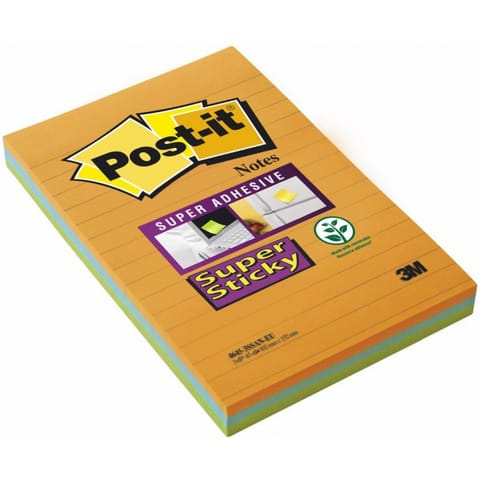 ⁨Karteczki Post-it Super Sticky 101x152mm linie (4645-3SS-BOOS) mix kolorów (3x45)⁩ w sklepie Wasserman.eu