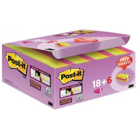 ⁨Karteczki Post-it Super Sticky 47.6x47.6mm (622-P24SSCOL) mix kolorów (24x90)⁩ w sklepie Wasserman.eu