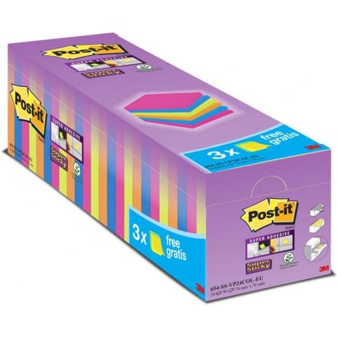 ⁨Karteczki Post-it Super Sticky 76x76mm (654-SS-VP24COL) mix kolorów (24x90)⁩ w sklepie Wasserman.eu