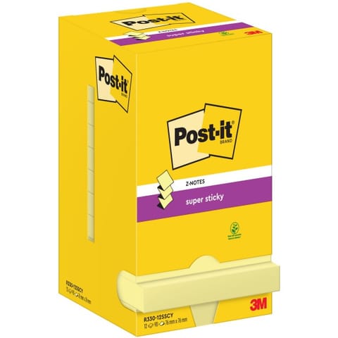 ⁨Karteczki Post-it Super Sticky Z-Notes 76x76mm (R330-12SSCY) żółte (12x90)⁩ w sklepie Wasserman.eu