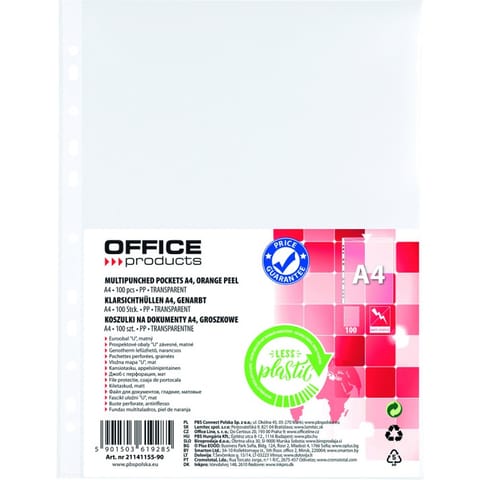 ⁨Koszulki Office Products A4/35µm groszkowe (100)⁩ w sklepie Wasserman.eu