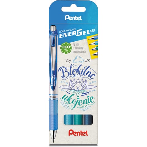 ⁨Pióra kulkowe Pentel EnerGel BL77 Błękitne ukojenie (4)⁩ w sklepie Wasserman.eu