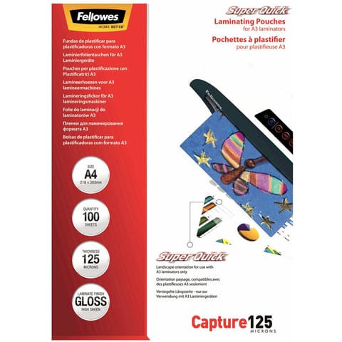 ⁨Folia laminacyjna Fellowes SuperQuick A4/125µm błyszczaca (100)⁩ w sklepie Wasserman.eu