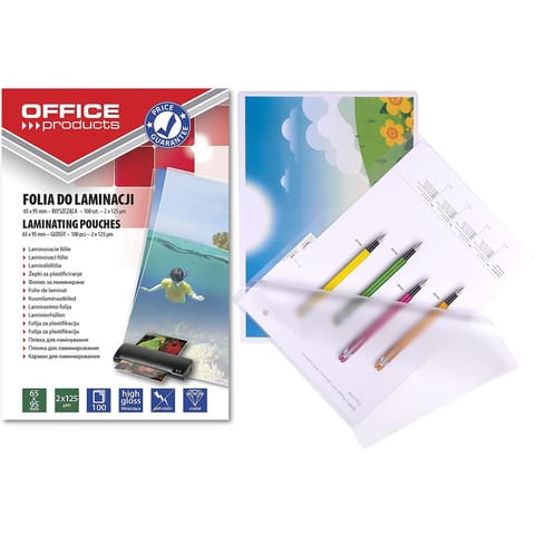 ⁨Folia laminacyjna Office Products 65x95mm 2x125µm błyszcząca (100)⁩ w sklepie Wasserman.eu