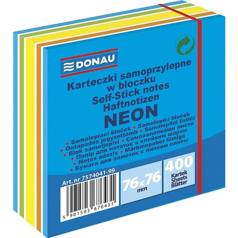 ⁨Karteczki Donau 76x76mm neon mix kolorów (400)⁩ w sklepie Wasserman.eu
