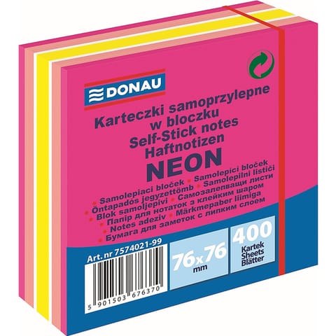 ⁨Karteczki Donau 76x76mm neon mix kolorów (400)⁩ w sklepie Wasserman.eu
