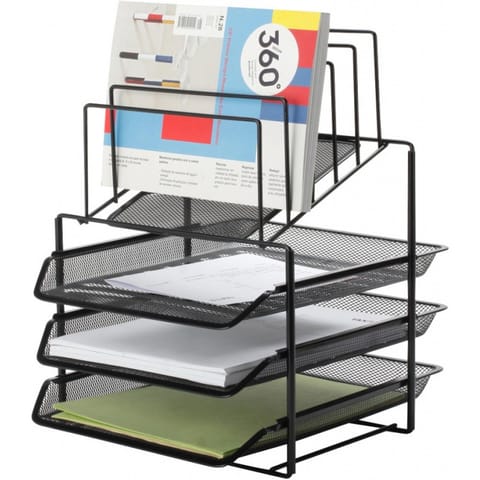 ⁨Organizer na biurko Q-Connect 3 półki i sorter metalowy czarny⁩ w sklepie Wasserman.eu