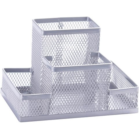 ⁨Przybornik na biurko Q-Connect 4 komory metalowy srebrny⁩ w sklepie Wasserman.eu