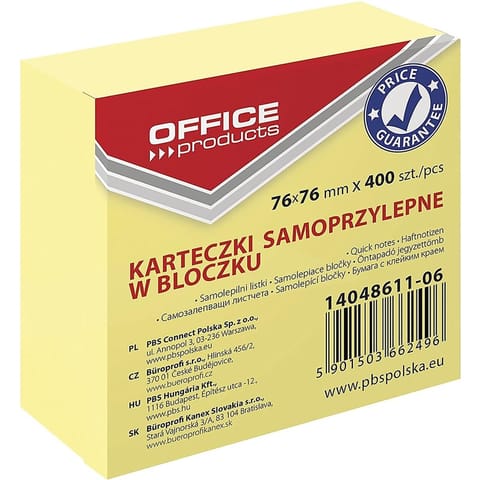 ⁨Karteczki Office Products 76x76mm jasnożółte (400)⁩ w sklepie Wasserman.eu