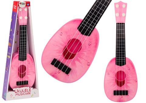 ⁨Ukulele Dla Dzieci Mini Gitara 4 Struny Motyw Brzoskwini Gitarka Różowa 15″⁩ w sklepie Wasserman.eu