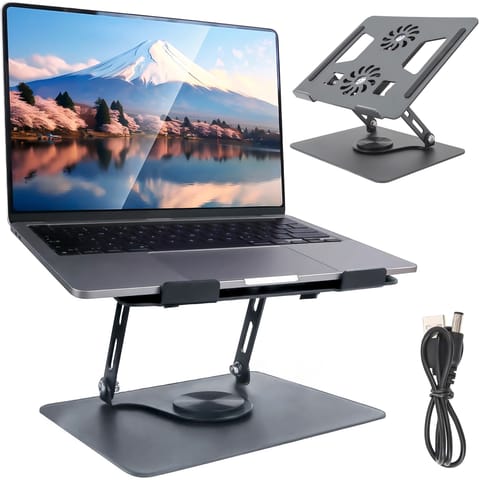 ⁨Podstawka stojak stolik pod laptopa 17.3" regulowana 360 chłodząca składany Aluminium 25x21.7cm Alogy Grafitowy⁩ w sklepie Wasserman.eu