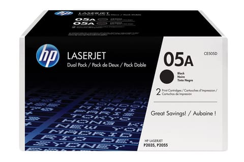 ⁨HP Original Toner Cartridge CE505D, black, 4600 (2x2300)s, HP 05A, HP LaserJet P2035, 2055, 2pcs, O⁩ at Wasserman.eu