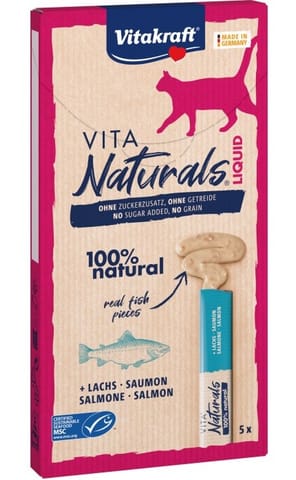 ⁨VITAKRAFT Vita Naturals Liquid Salmon - cat treats - 5 x 15g⁩ at Wasserman.eu