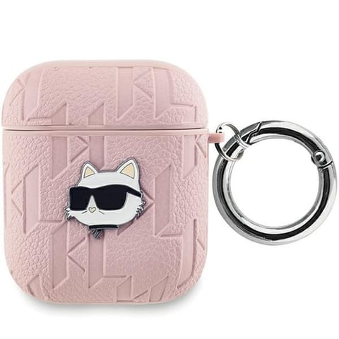 ⁨Karl Lagerfeld KLA2PGCHPP AirPods 1/2 cover różowy/pink Monogram Choupette Head⁩ w sklepie Wasserman.eu