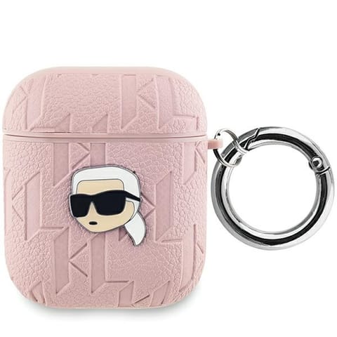 ⁨Karl Lagerfeld KLA2PGKIPP AirPods 1/2 cover różowy/pink Monogram Karl Head⁩ w sklepie Wasserman.eu