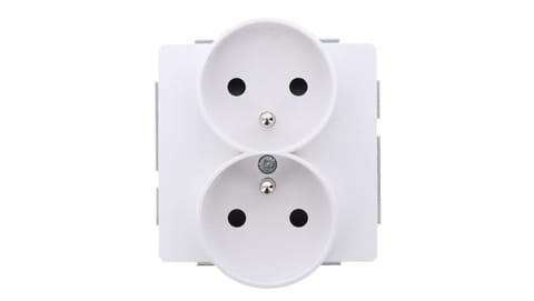 ⁨DECO Mechanizm gniazda podwójnego do ramki DECO Soft z uziemieniem 2x(2P+Z) (przesłony torów prądowych), biały mat 25DGPRSO-2zp⁩ w sklepie Wasserman.eu