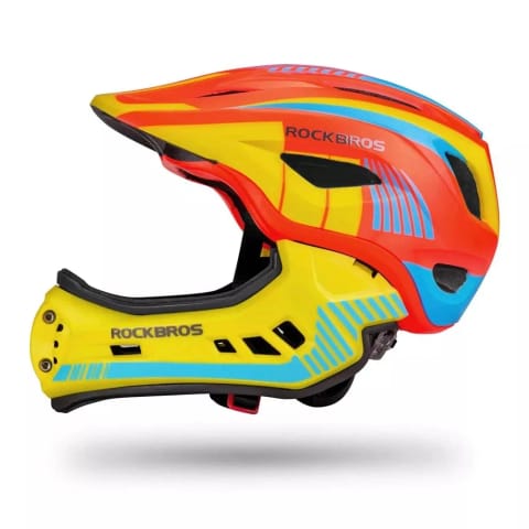 ⁨Kask rowerowy dziecięcy z odpinaną szczęką Rockbros TT-32SOYB-S rozmiar S - żółto-pomarańczowy⁩ w sklepie Wasserman.eu