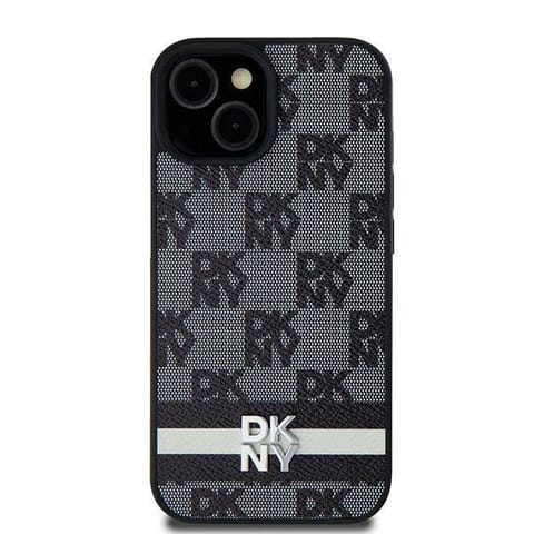 ⁨Oryginalne Etui IPHONE 13 / 14 / 15 DKNY Hardcase Leather Checkered Mono Pattern & Printed Stripes (DKHCP14SPCPTSSK) czarne⁩ w sklepie Wasserman.eu