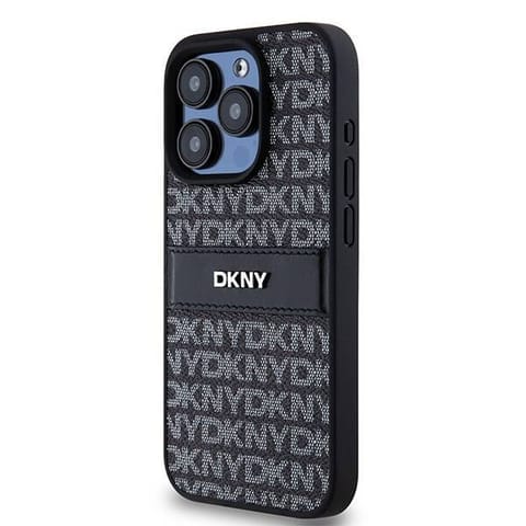 ⁨Oryginalne Etui APPLE IPHONE 15 PRO DKNY Hardcase Leather Mono Stripe & Metal Logo (DKHCP15LPRTHSLK) czarne⁩ w sklepie Wasserman.eu