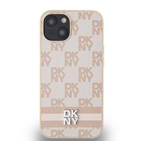 ⁨Oryginalne Etui IPHONE 15 PLUS / 14 PLUS DKNY Hardcase Leather Checkered Mono Pattern & Printed Stripes (DKHCP15MPCPTSSP) różowe⁩ w sklepie Wasserman.eu