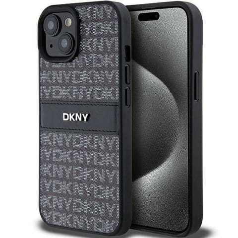 ⁨Oryginalne Etui IPHONE 15 PLUS / 14 PLUS DKNY Hardcase Leather Mono Stripe & Metal Logo (DKHCP15MPRTHSLK) czarne⁩ w sklepie Wasserman.eu