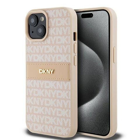 ⁨Oryginalne Etui IPHONE 15 PLUS / 14 PLUS DKNY Hardcase Leather Mono Stripe & Metal Logo (DKHCP15MPRTHSLP) różowe⁩ w sklepie Wasserman.eu