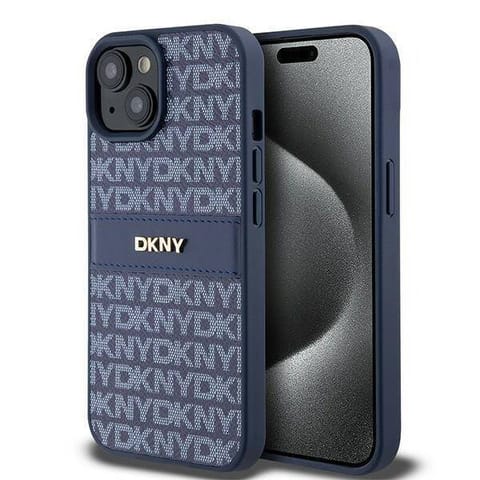 ⁨Oryginalne Etui IPHONE 13 / 14 / 15 DKNY Hardcase Leather Mono Stripe & Metal Logo (DKHCP15SPRTHSLB) niebieskie⁩ w sklepie Wasserman.eu