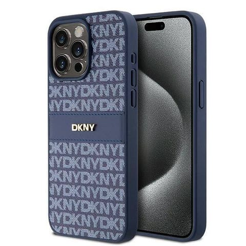 ⁨Oryginalne Etui APPLE IPHONE 15 PRO MAX DKNY Hardcase Leather Mono Stripe & Metal Logo (DKHCP15XPRTHSLB) niebieskie⁩ w sklepie Wasserman.eu