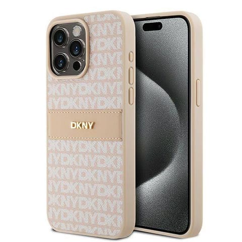 ⁨Oryginalne Etui APPLE IPHONE 15 PRO MAX DKNY Hardcase Leather Mono Stripe & Metal Logo (DKHCP15XPRTHSLP) różowe⁩ w sklepie Wasserman.eu