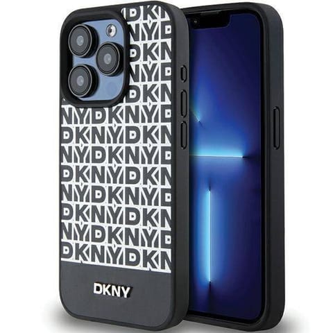 ⁨Oryginalne Etui APPLE IPHONE 15 PRO DKNY Hardcase Leather Printed Pattern Metal Logo MagSafe (DKHMP15LPSOSPK) czarne⁩ w sklepie Wasserman.eu