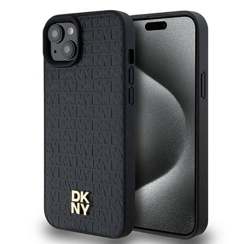 ⁨Oryginalne Etui IPHONE 15 PLUS / 14 PLUS DKNY Hardcase Leather Monogram Pattern Metal Logo MagSafe (DKHMP15MPSHRPSK) czarne⁩ w sklepie Wasserman.eu