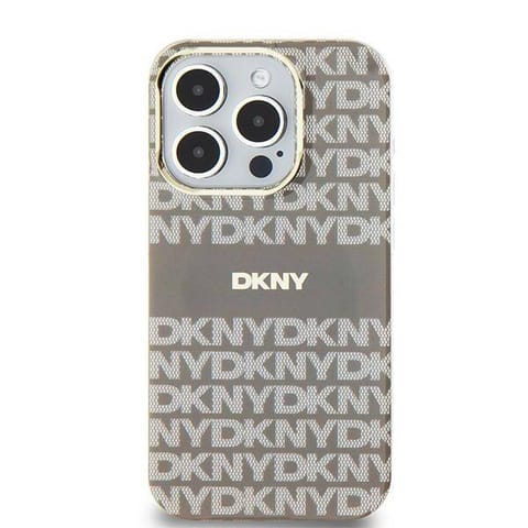 ⁨Oryginalne Etui IPHONE 13 / 14 / 15 DKNY Hardcase IML Mono & Stripe MagSafe (DKHMP15SHRHSEE) beżowe⁩ w sklepie Wasserman.eu