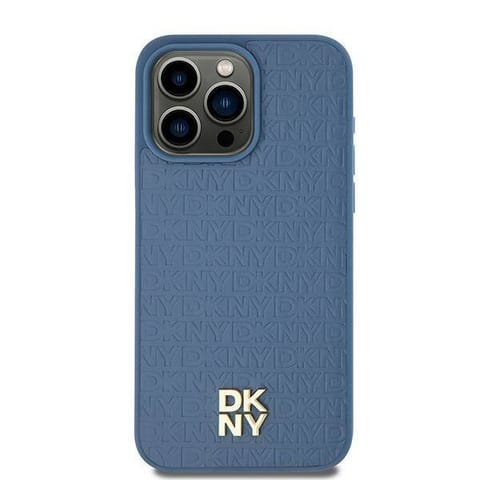 ⁨Oryginalne Etui IPHONE 13 / 14 / 15 DKNY Hardcase Leather Pattern Metal Logo MagSafe (DKHMP15SPSHRPSB) niebieskie⁩ w sklepie Wasserman.eu