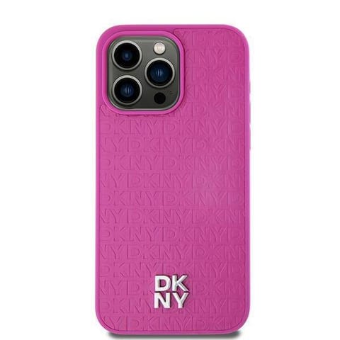 ⁨Oryginalne Etui IPHONE 13 / 14 / 15 DKNY Hardcase Leather Pattern Metal Logo MagSafe (DKHMP15SPSHRPSP) różowe⁩ w sklepie Wasserman.eu