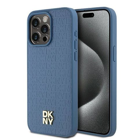 ⁨Oryginalne Etui APPLE IPHONE 15 PRO MAX DKNY Hardcase Leather Monogram Pattern Metal Logo MagSafe (DKHMP15XPSHRPSB) niebieskie⁩ w sklepie Wasserman.eu