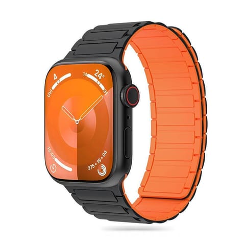 ⁨Pasek do APPLE WATCH 4 / 5 / 6 / 7 / 8 / 9 / SE / ULTRA 1 / 2 (42 / 44 / 45 / 49 MM) Tech-Protect Iconband Magnetic czarno-pomarańczowe⁩ w sklepie Wasserman.eu