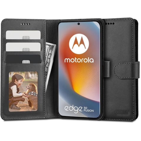 ⁨Etui MOTOROLA MOTO EDGE 50 FUSION 5G Tech-Protect Wallet czarne⁩ w sklepie Wasserman.eu