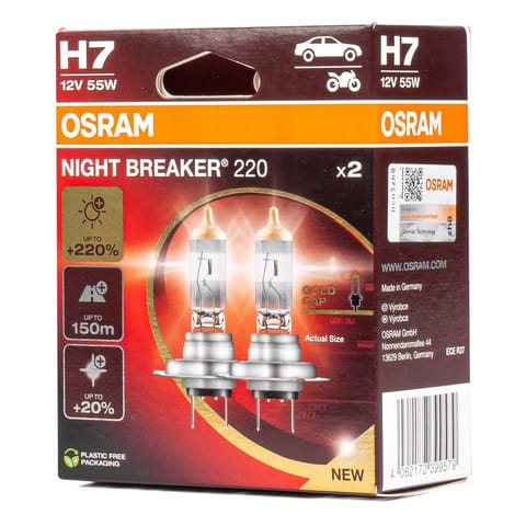 ⁨Żarówki halogenowe osram h7 12v 55w px26d night breaker +220% 2 sztuki⁩ w sklepie Wasserman.eu