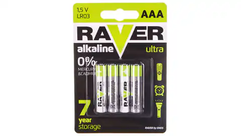 ⁨Bateria alkaliczna LR03 / AAA 1,5V RAVER ULTRA B7911 /blister 4szt./⁩ w sklepie Wasserman.eu